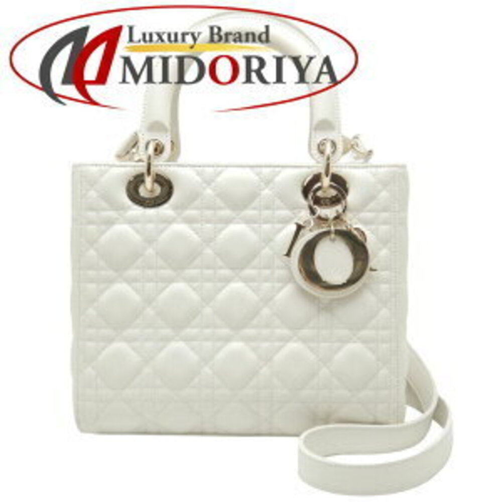 Christian Dior Lady Bag Cannage Handbag White Lambskin